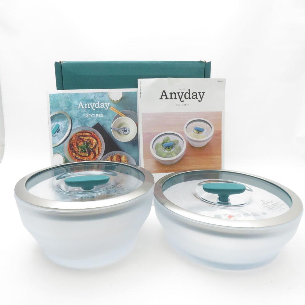 美品 MEYER マイヤー anyday エニデイ ガラスボウル 2点 16cm深型/18cm浅型ディッシュ 皿 料理 SU13231Z 【中古】