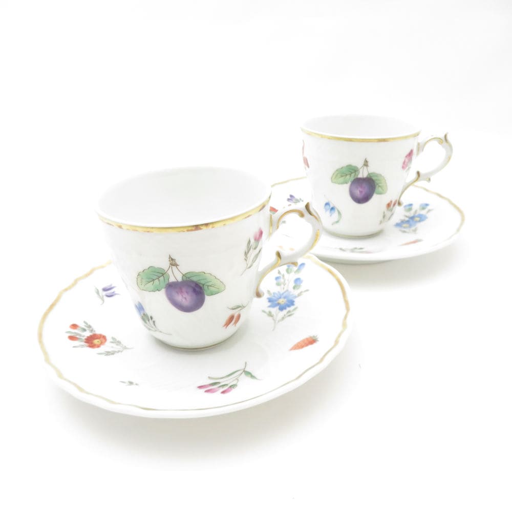 美品 Richard Ginori リチャードジノリ ペルージャ ベッキオフルーツ デミタスカップ＆ソーサー 2客 ペア エスプレッソ コーヒー 珈琲 SO3668U2 【中古】