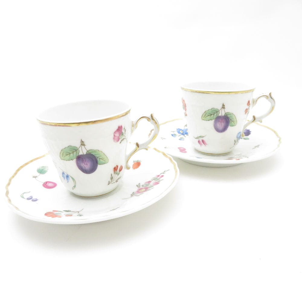 美品 Richard Ginori リチャードジノリ ペルージャ ベッキオフルーツ デミタスカップ＆ソーサー 2客 ペア エスプレッソ コーヒー 珈琲 SO3669U2 【中古】