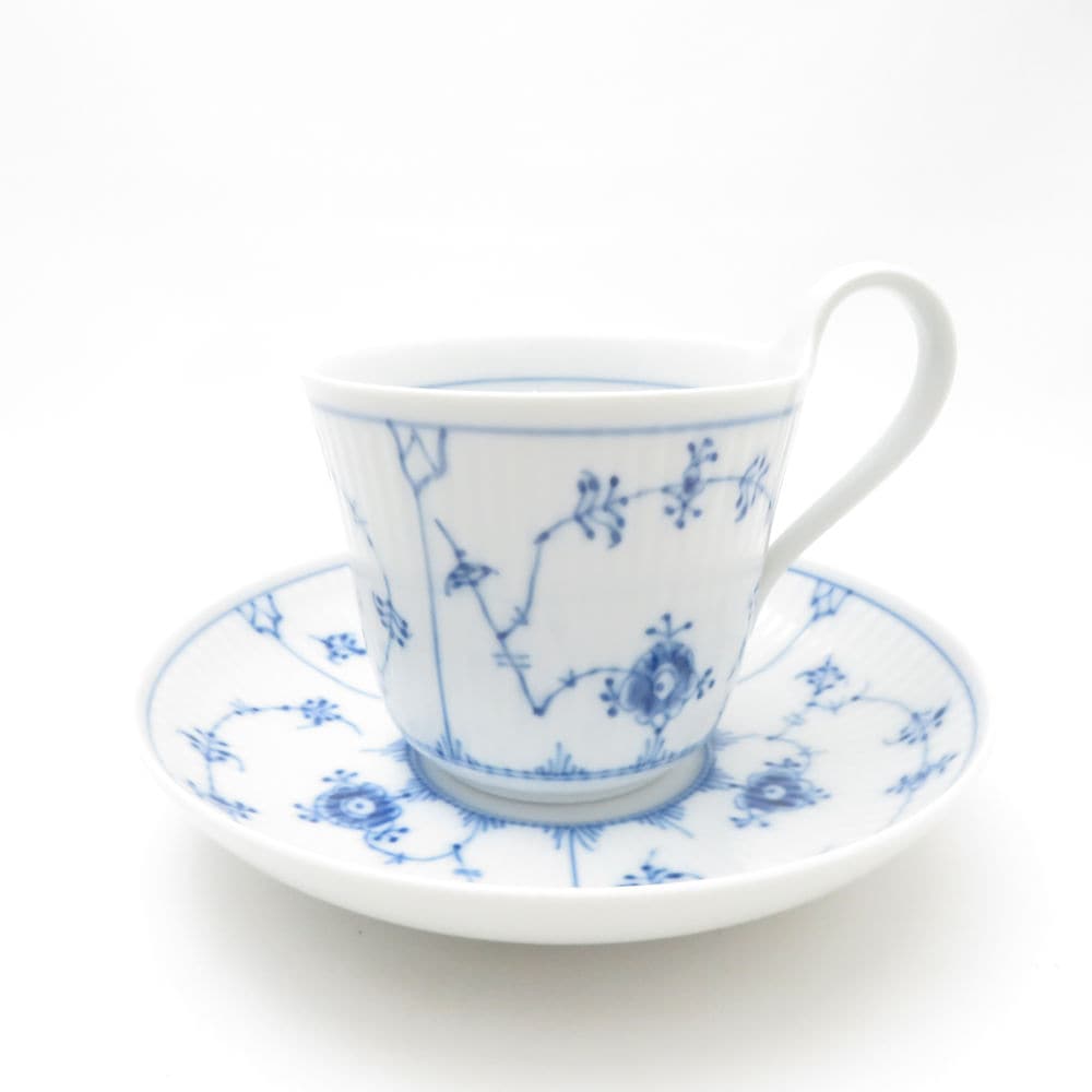 ROYAL COPENHAGEN ロイヤルコペンハーゲン ブルーフルーテッドプレイン ハイハンドルカップ＆ソーサー デンマーク製 SC9178V2 【中古】