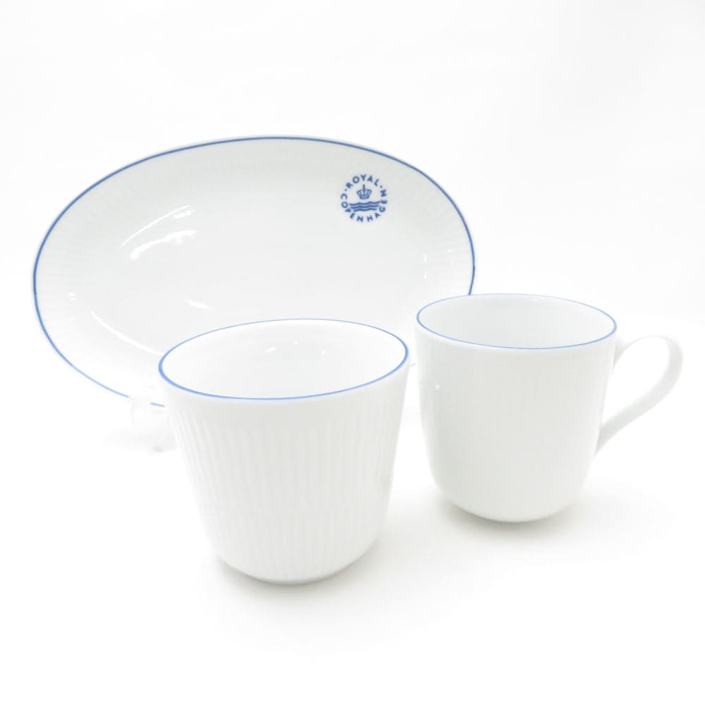 美品 ROYAL COPENHAGEN ロイヤルコペンハーゲン ブルーライン オーバルディッシュ マグカップ 3点 陶器 セット 23.5cm コップ SC9079S2 【中古】