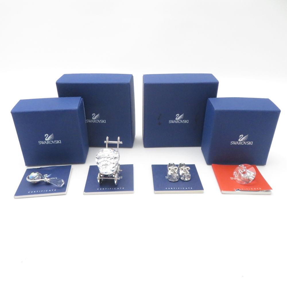 美品 SWAROVSKI スワロフスキー ベビーカー ベビーシューズ ガラガラ おしゃぶり 置物 4点 セット ベビー 赤ちゃん オーナメント SC9077G2 【中古】
