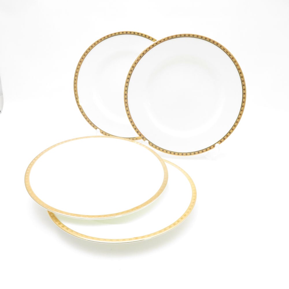 美品 TIFFANY＆Co. ティファニー ゴールドバンド 中皿 4枚 18cmプレートセット 金彩 デザート SU13284G1 【中古】