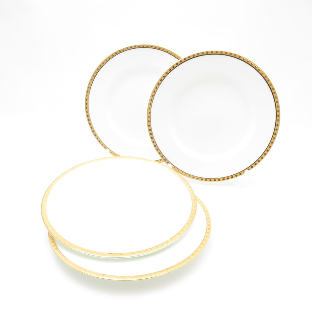 美品 TIFFANY＆Co. ティファニー ゴールドバンド 中皿 4枚 18cmプレートセット 金彩 デザート SU13287G1 【中古】