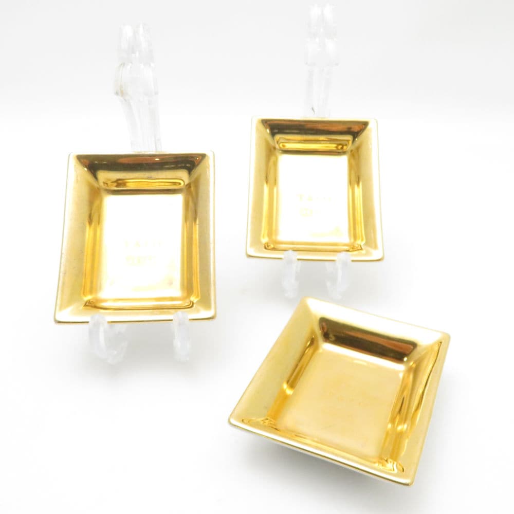 TIFFANY＆Co. ティファニー メタリック ヴィドポシェ&ロゴ 小皿 3枚 ポーセリン セット 1837 金 トレイ ホーム インテリア SU13288G1 【中古】