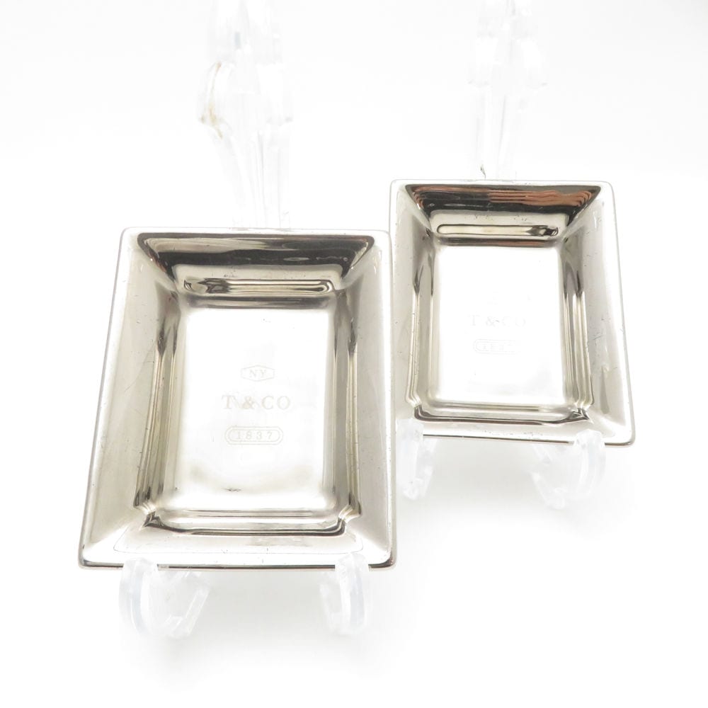 TIFFANY＆Co. ティファニー メタリック ヴィドポシェ&ロゴ 小皿 2枚 ポーセリン ペア 1837 銀 トレイ ホーム インテリア SU13291G1 【中古】