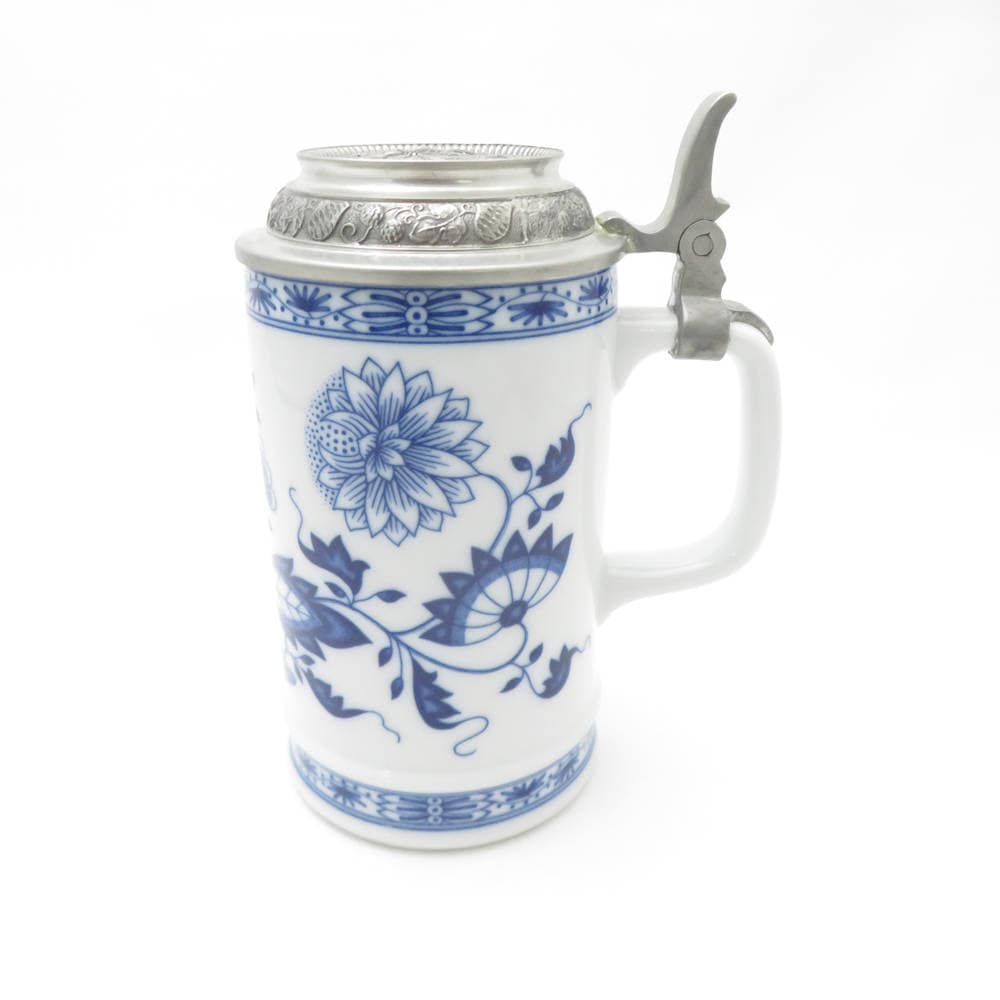 美品 HUTSCHENREUTHER フッチェンロイター キリンビアマグコレクション 1980年 ブルーオニオン ビアマグ 1点 陶器 ビールジョッキ 蓋付 ビールグラス SC9306D1 【中古】