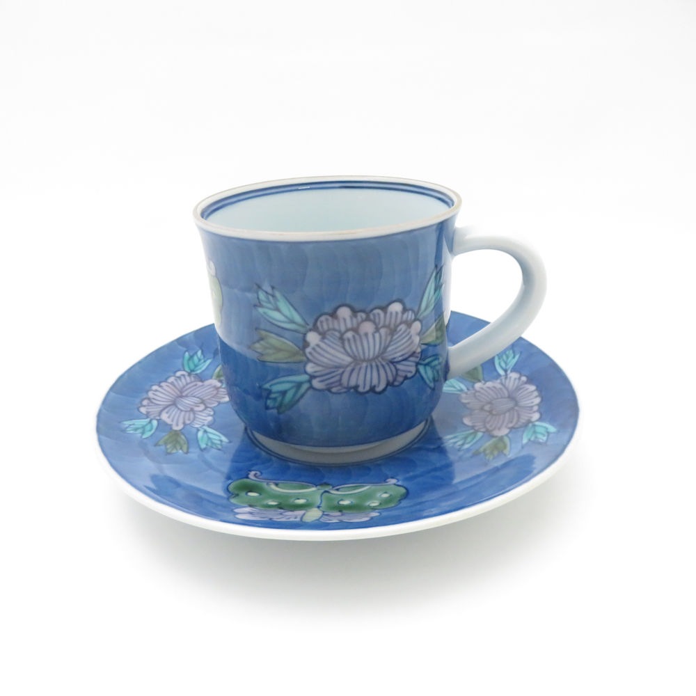 源右衛門窯 染錦牡丹蝶絵 カップ＆ソーサー SY13378E2 【中古】