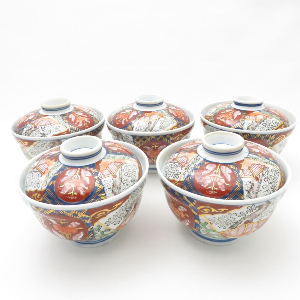 有田焼 月弓 蓋付碗 5点 セット 雑煮 煮物 SY13387E2 【中古】