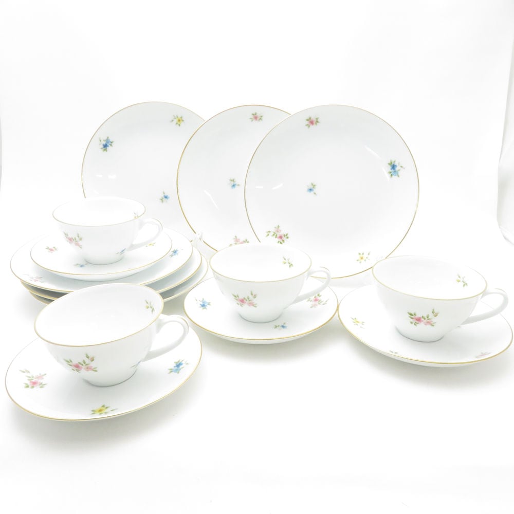 OKURA 大倉陶園 カップ＆ソーサー 中皿 10点 セット 小花柄 19cmプレート SC9148P1 【中古】