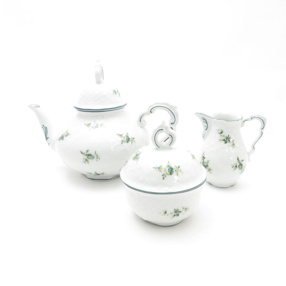 未使用 Lindner リンドナー ジェイド ティーポット＆クリーマー＆シュガーポット 3点 セット 茶器 ミルク クリーム 花柄 SC9318P1 【中古】