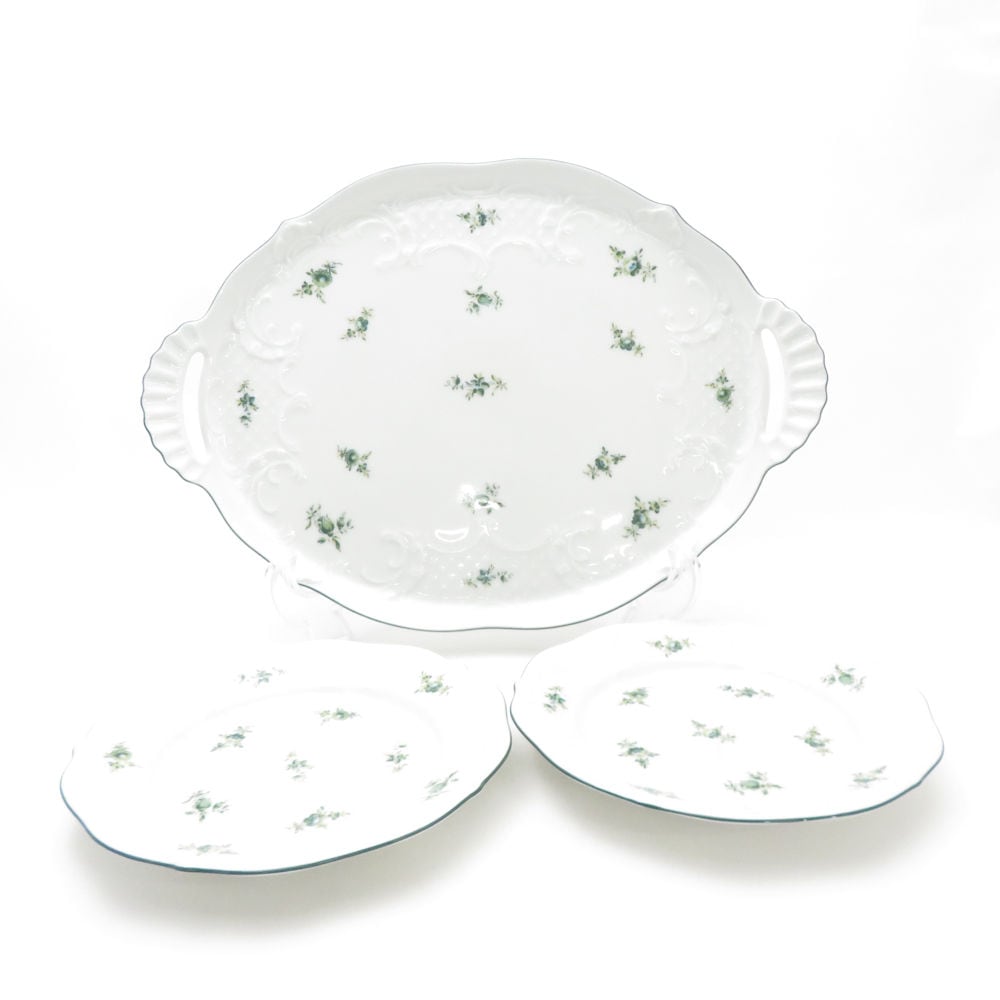 美品 Lindner リンドナー ジェイド オーバルトレイ 中皿 3枚 セット 38×27cm/19cmプレート 手付き 大皿 SC9319P1 【中古】