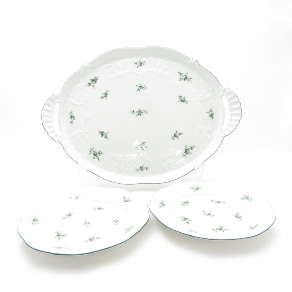美品 Lindner リンドナー ジェイド オーバルトレイ 中皿 3枚 セット 38×27cm/19cmプレート 手付き 大皿 SC9319P1 【中古】