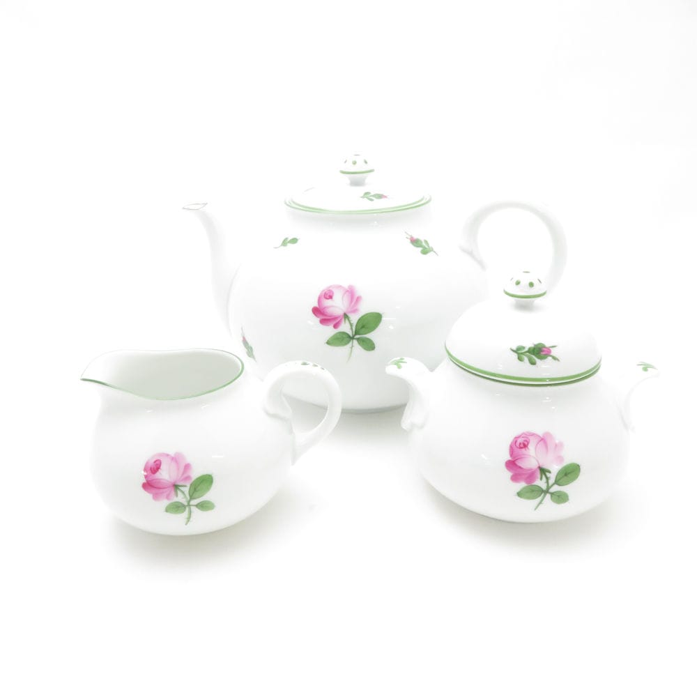 美品 AUGARTEN アウガルテン ウィンナーローズ ティーポット＆クリーマー＆シュガーポット 3点 セット 茶器 ミルク 薔薇 バラ ウィーン SC9352P1 【中古】