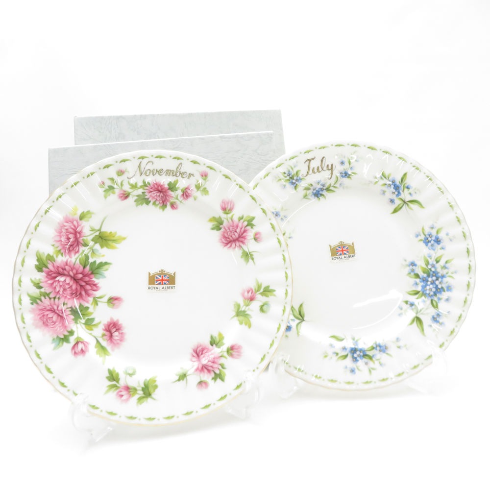 未使用 ROYAL ALBERT ロイヤルアルバート フラワーオブザマンス 中皿 2枚 セット 7月 11月 20cmプレート SM4790J2 【中古】
