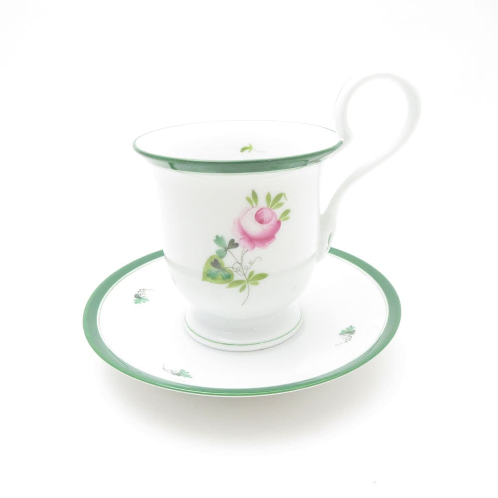 美品 Herend ヘレンド ウィーンのバラ VRH 4911 コーヒーカップ＆ソーサー ハイハンドル 薔薇 ばら SU13313D2 【中古】