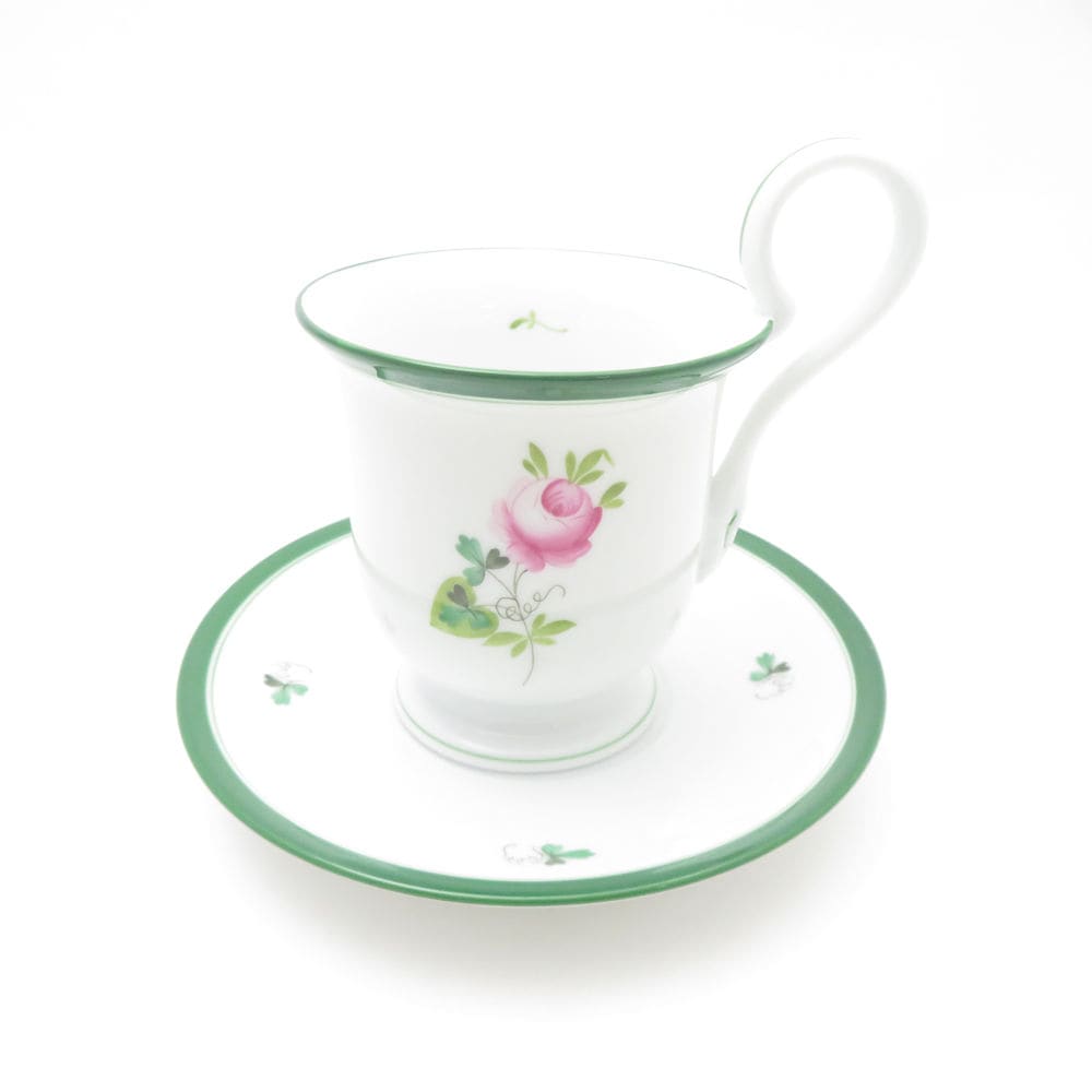 美品 Herend ヘレンド ウィーンのバラ VRH 4911 コーヒーカップ＆ソーサー ハイハンドル 薔薇 ばら SU13315D2 【中古】