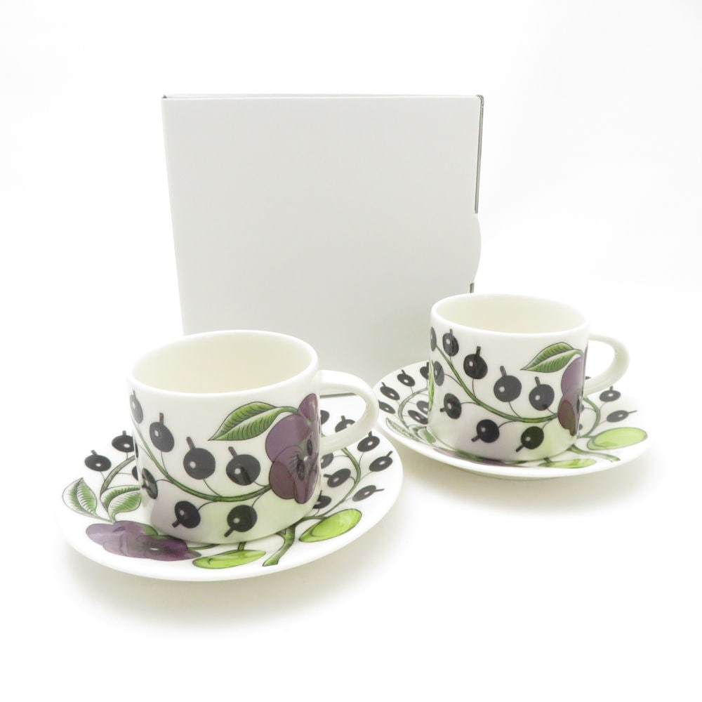 美品 ARABIA アラビア パラティッシ パープル カップ＆ソーサー 2客 ペア 北欧 SC9375L1 【中古】