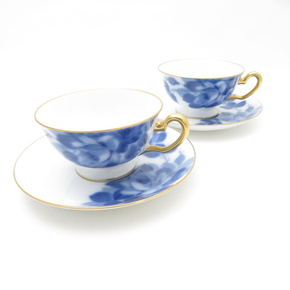 美品 OKURA 大倉陶園 ブルーローズ 8011（J.Bマーク） カップ＆ソーサー 2客 ペア ティー・コーヒー兼用 SC9419C2 【中古】