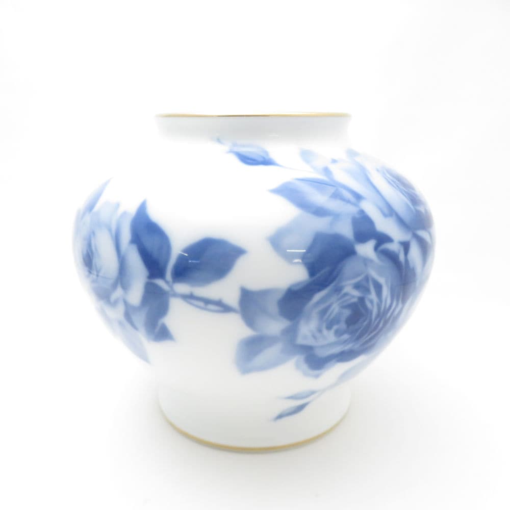 OKURA 大倉陶園 ブルーローズ 8011 花瓶 高20cm 花生 フラワーベース 花びん SC9420C2 【中古】