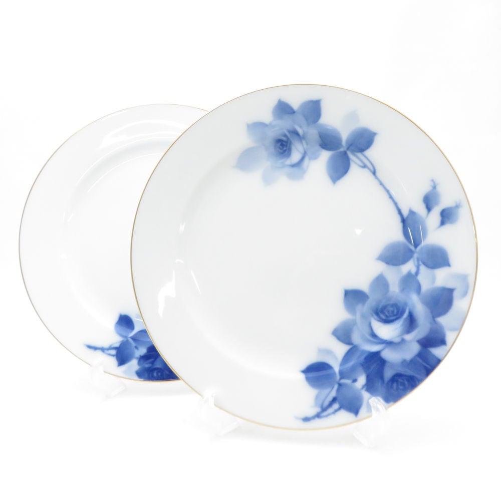 美品 OKURA 大倉陶園 ブルーローズ 8011 大皿 2枚 ペア 26cmプレート ミート皿 SC9422C2 【中古】