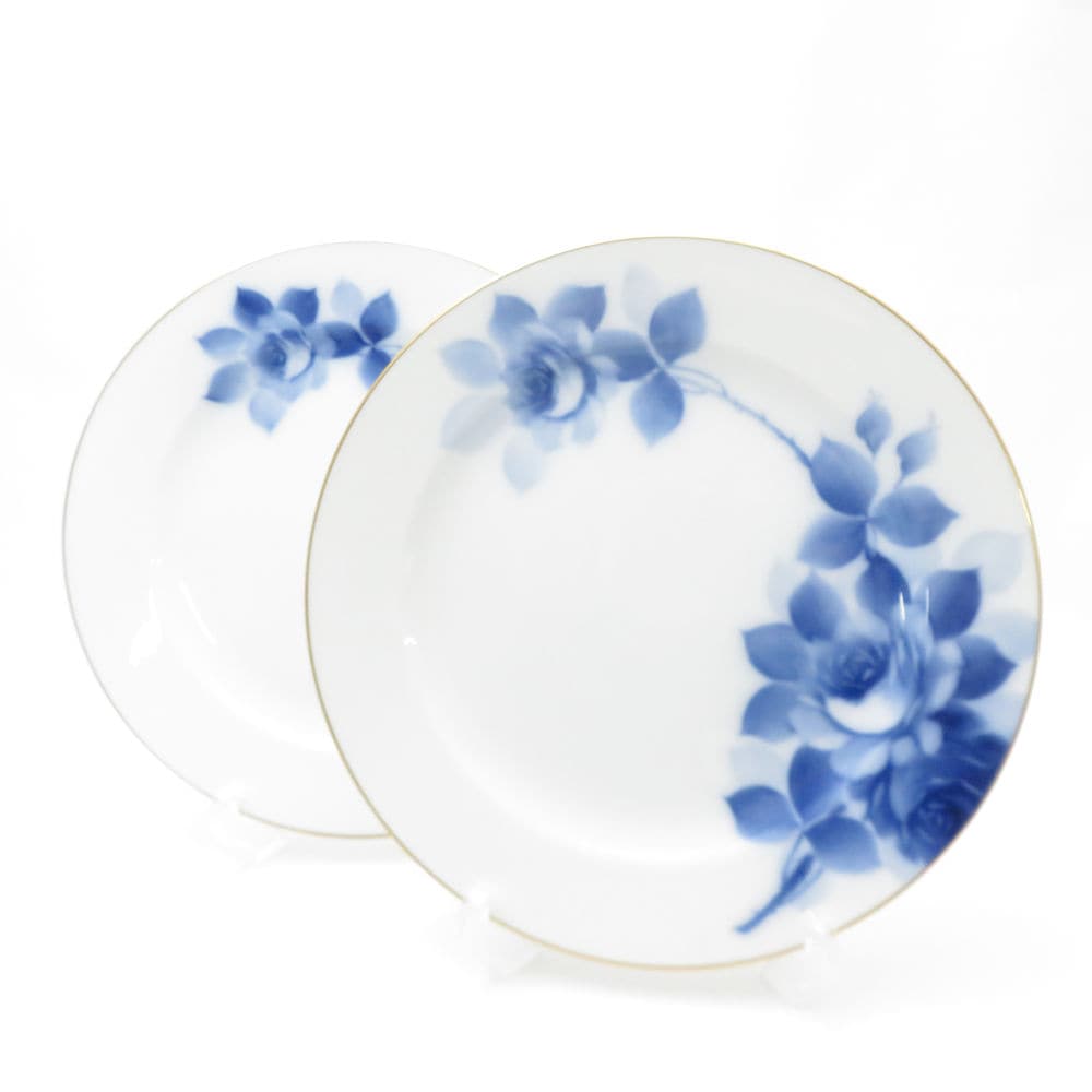 美品 OKURA 大倉陶園 ブルーローズ 8011 大皿 2枚 ペア 26cmプレート ミート皿 SC9423C2 【中古】
