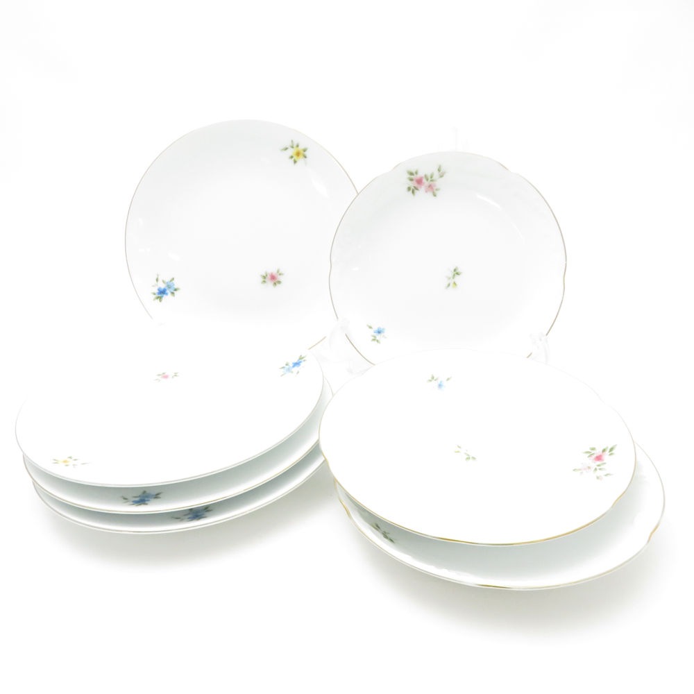 OKURA 大倉陶園 三色小花/ゴールドライン（ツメ印） 中皿 7枚 セット 15cm/16cmプレート 花柄 SC9426C2 【中古】