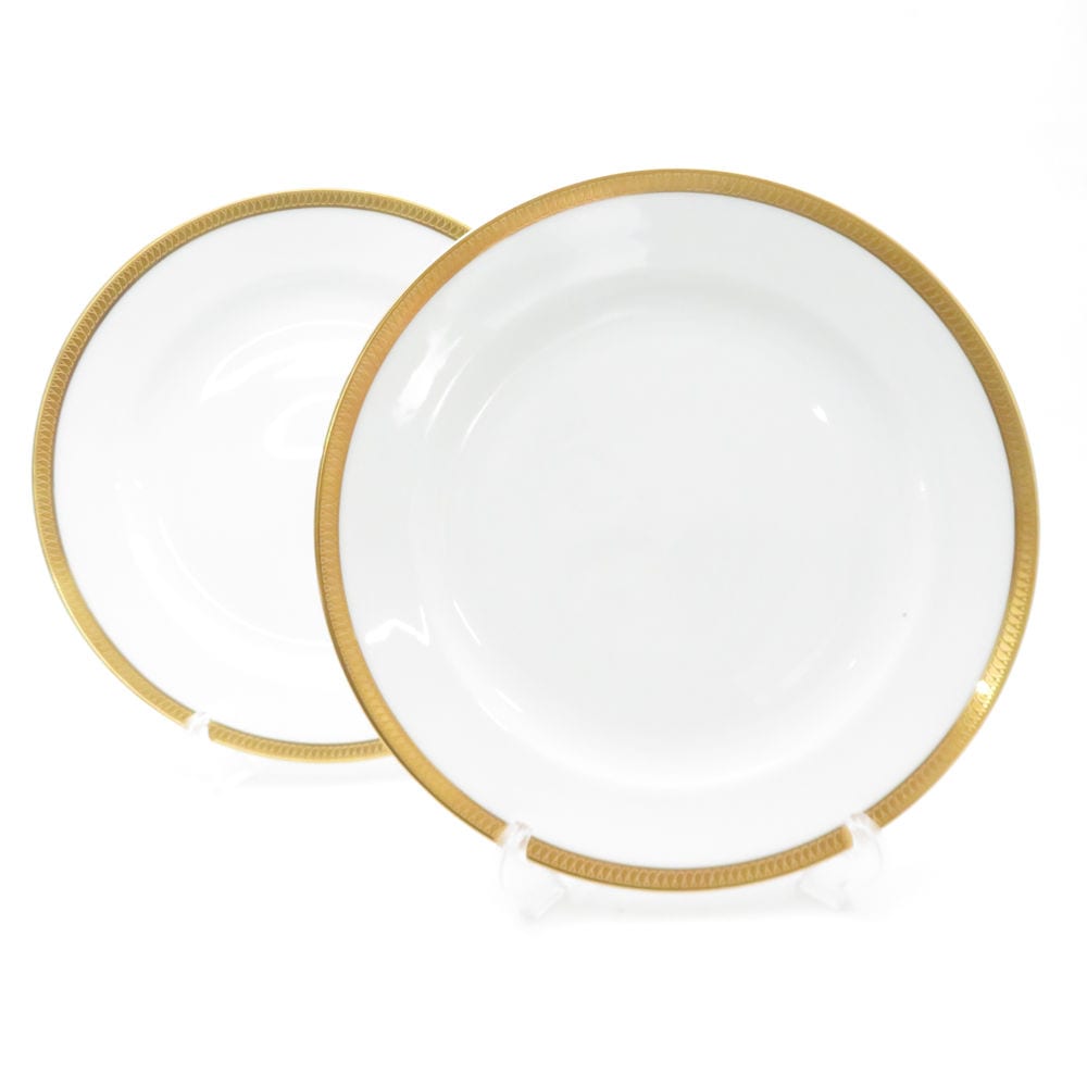 美品 OKURA 大倉陶園 片葉金蝕 大皿 2枚 ペア 26cmプレート ミート皿 SC9429C2 【中古】