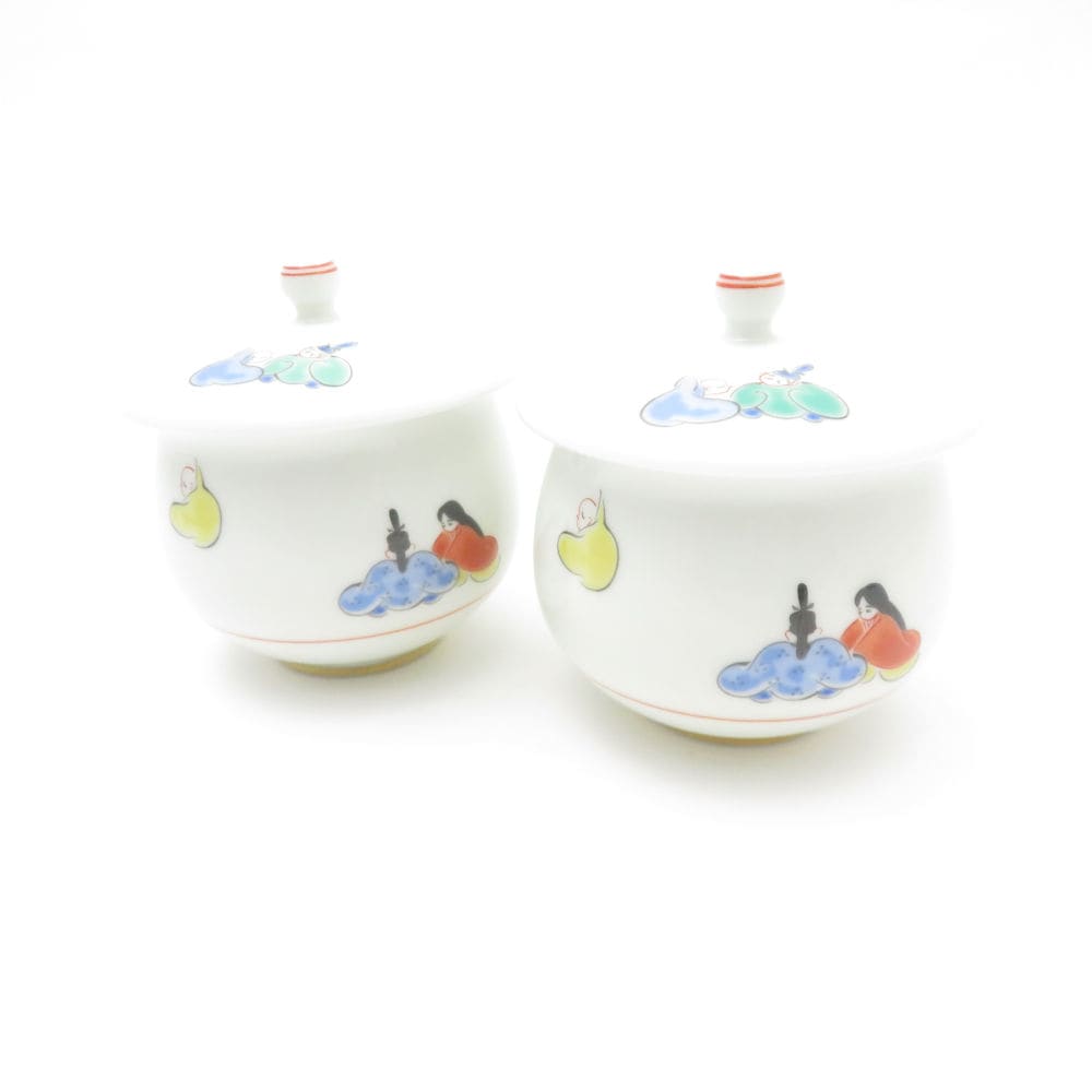 美品 Fukagawa Seiji 深川製磁 六歌仙 茶器 2点 ペア 湯呑 蓋付 有田焼 SY13430D2 【中古】
