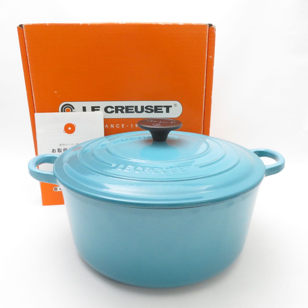未使用 Le Creuset ルクルーゼ ココットロンド 両手鍋 鋳物ホーロー 24cm カリビアンブルー 料理 調理器具 SU13308Z 【中古】