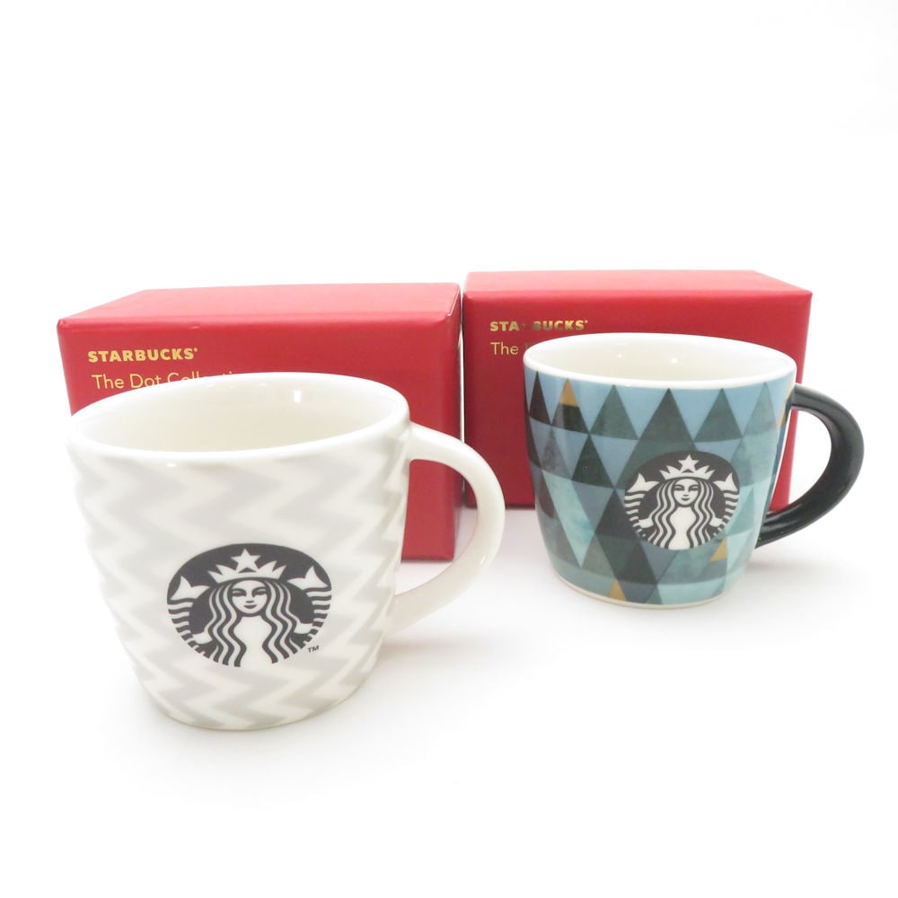 未使用 STARBUCKS スターバックス ホリデー 2015 フォレスト/シルバーシェブロン オーナメントデミ 2点 陶器 セット クリスマス スタバ SC9391C1 【中古】