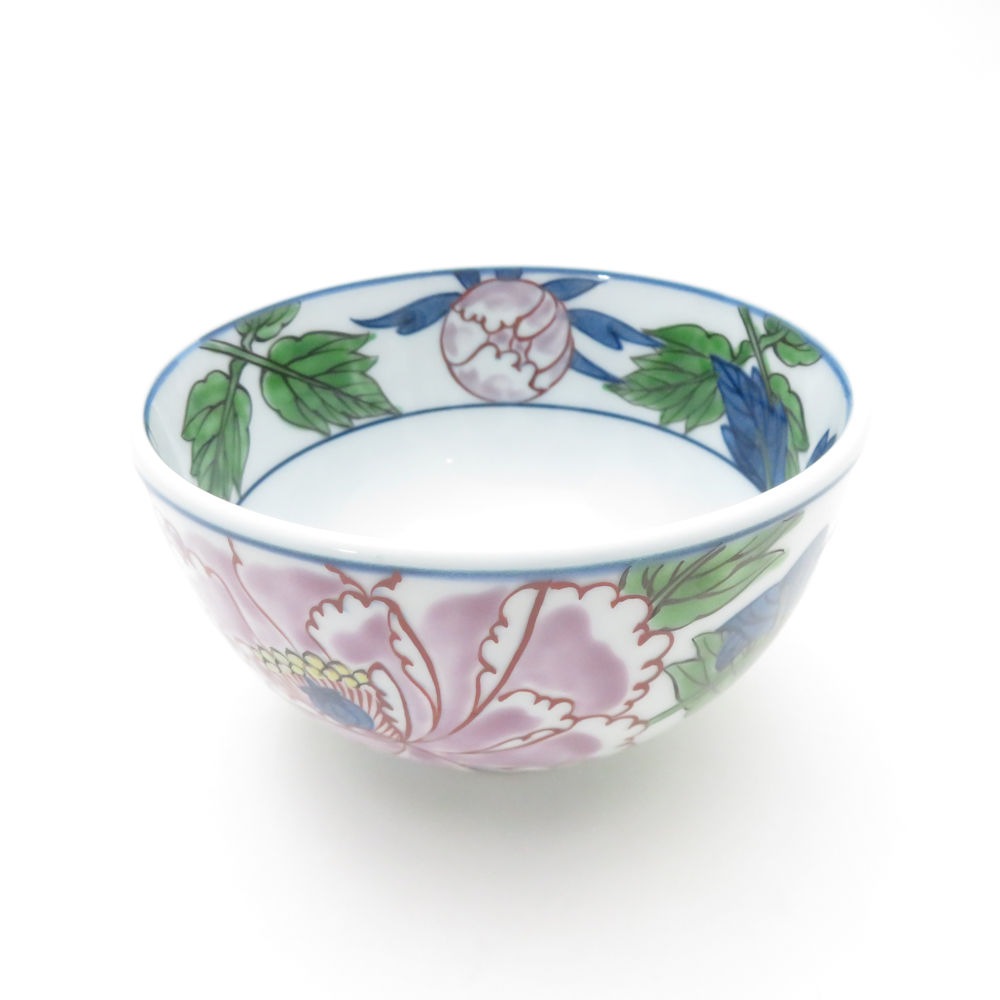 美品 源右衛門窯 染錦紫牡丹絵 飯碗 11cm ご飯茶碗 有田焼 深皿 小鉢 SC9408B2 【中古】