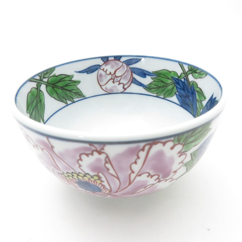 美品 源右衛門窯 染錦紫牡丹絵 飯碗 11cm ご飯茶碗 有田焼 深皿 小鉢 SC9409B2 【中古】