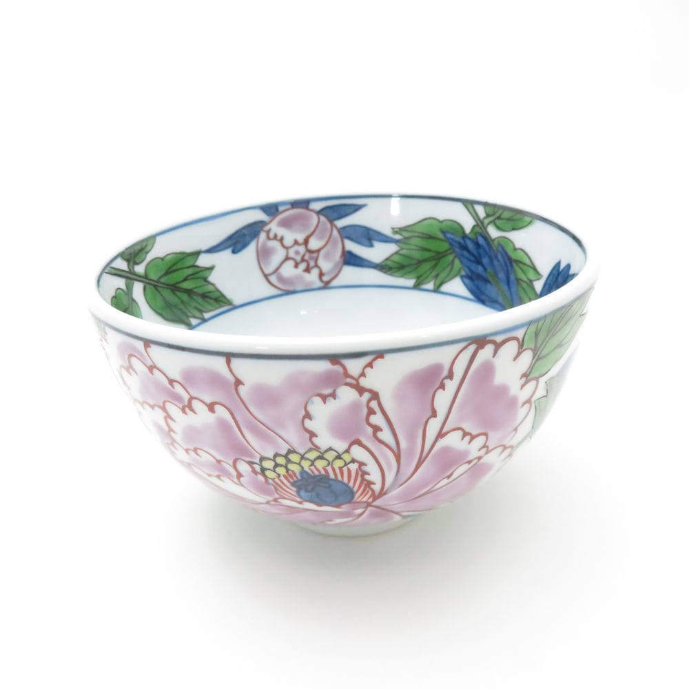 美品 源右衛門窯 染錦紫牡丹絵 飯碗 11cm ご飯茶碗 有田焼 深皿 小鉢 SC9410B2 【中古】