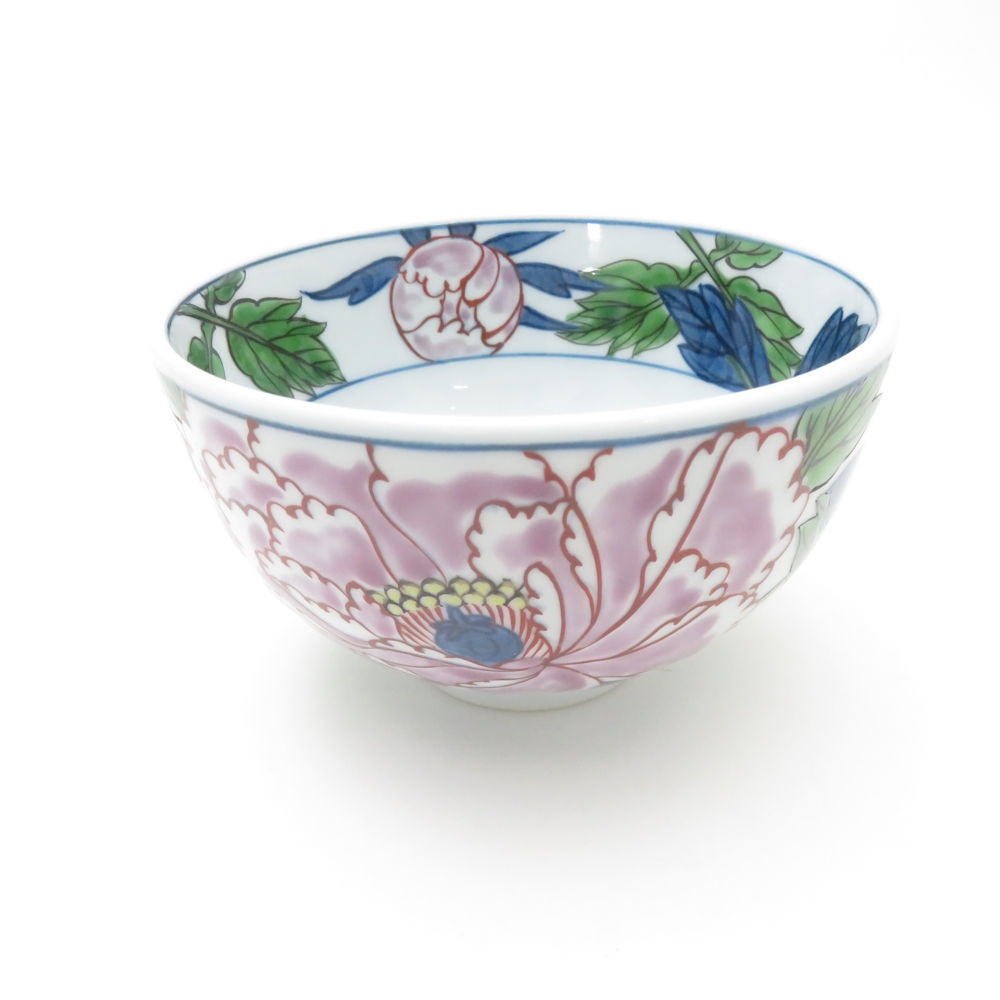 美品 源右衛門窯 染錦紫牡丹絵 飯碗 11cm ご飯茶碗 有田焼 深皿 小鉢 SC9411B2 【中古】