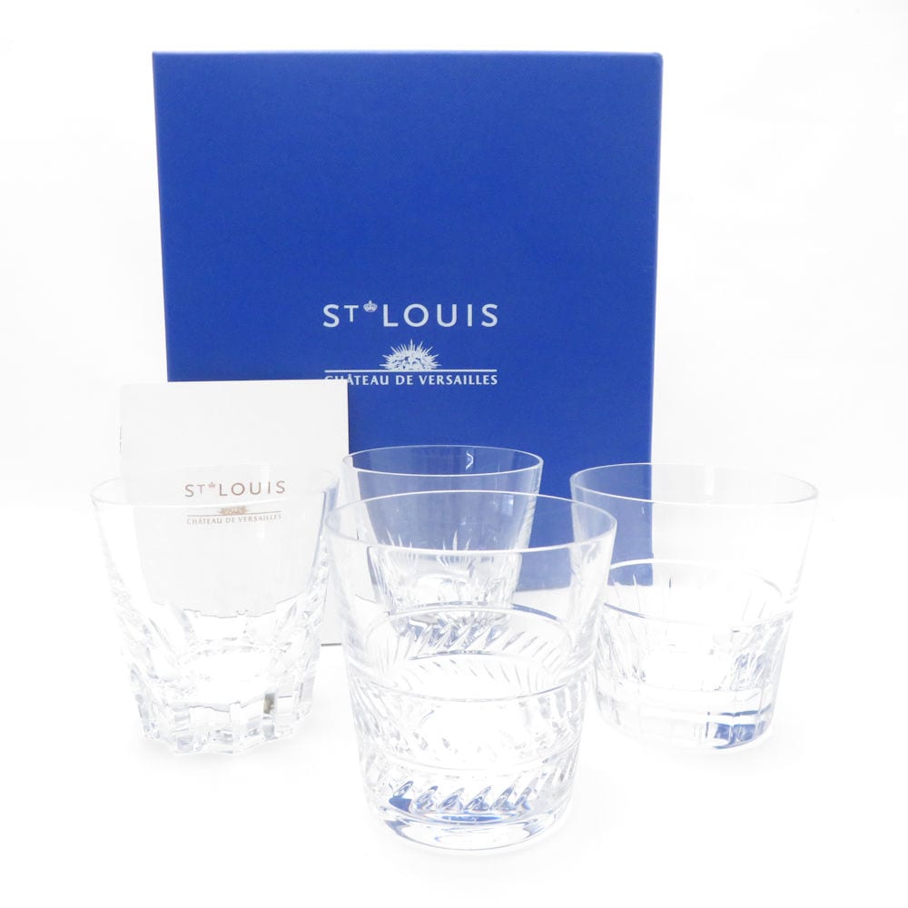 美品 SAINT LOUIS サンルイ HERMES エルメス ルイ14世/ルイ15世 /ルイ16世/ルイフィリップ タンブラー 4点 クリスタル セット ロックグラス 高級食器 SU13309J1 【中古】