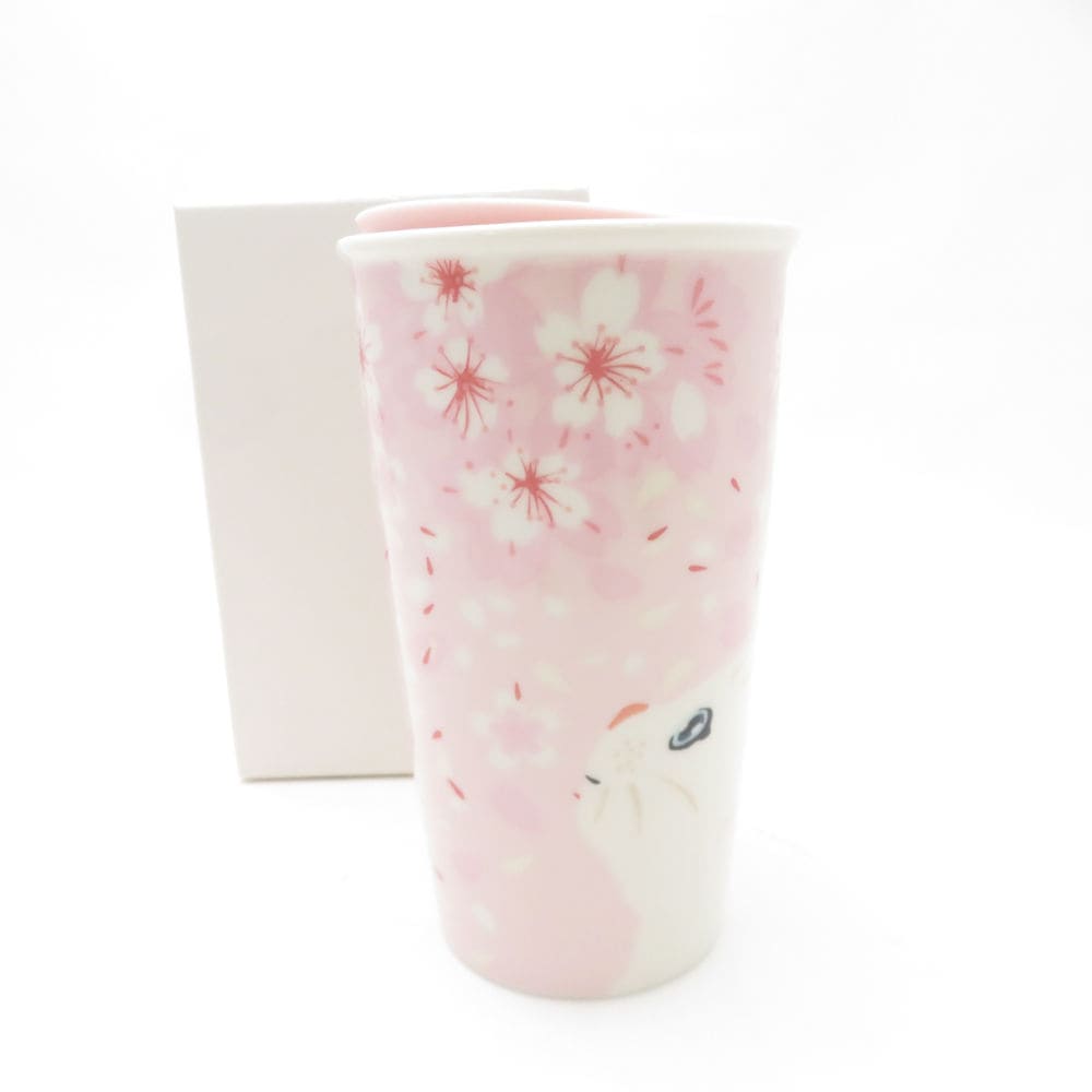 未使用 STARBUCKS スターバックス PAUL&JOEコラボ SAKURA キャット 蓋付きセラミックタンブラー スタバ 台湾限定 コップ 猫 桜 SO3687R1 【中古】