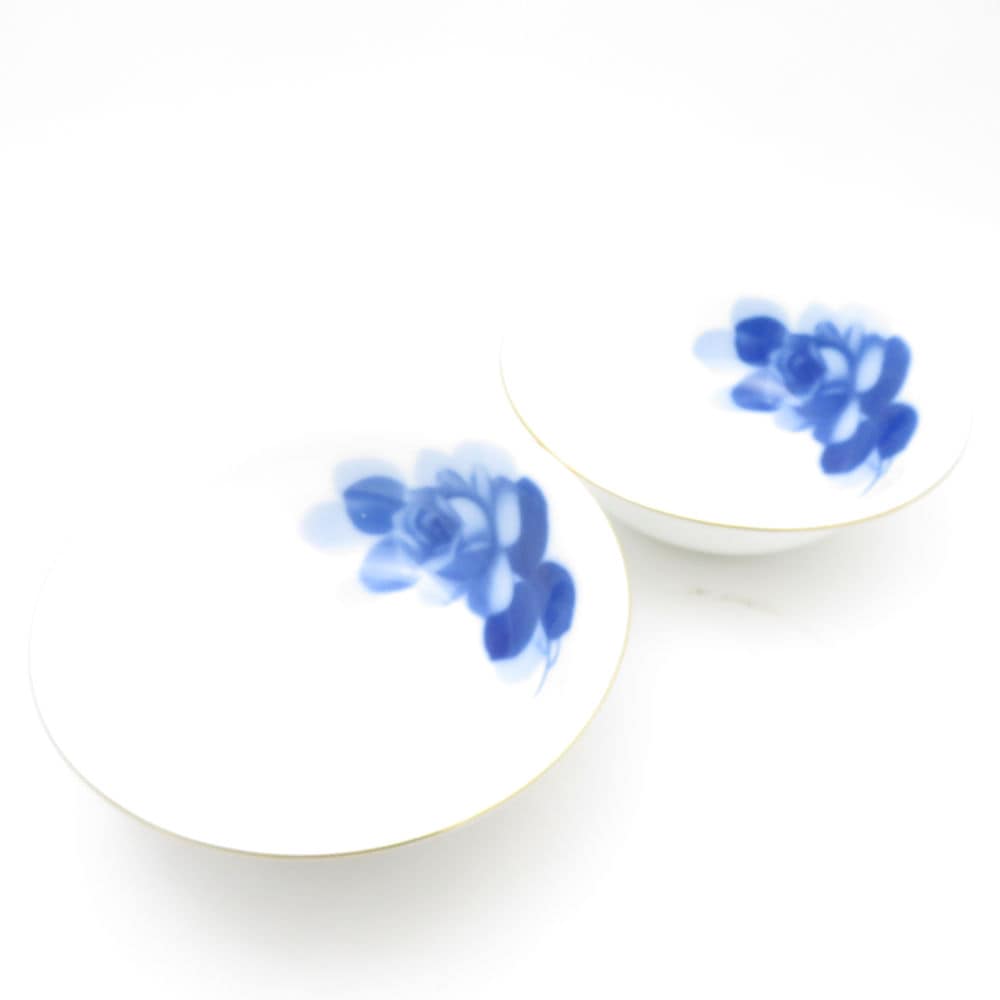 美品 OKURA 大倉陶園 ブルーローズ 8211（J.Bマーク） ポリッジボウル 2点 ペア 15cmプレート 深皿 薔薇 バラ SC9449B2 【中古】