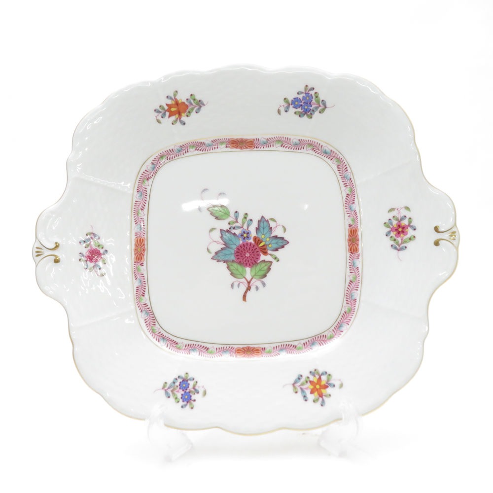 Herend ヘレンド アポニーフラワー AF BBプレート 24.5×27.5cm 大皿 スクエア SC9438B1 【中古】