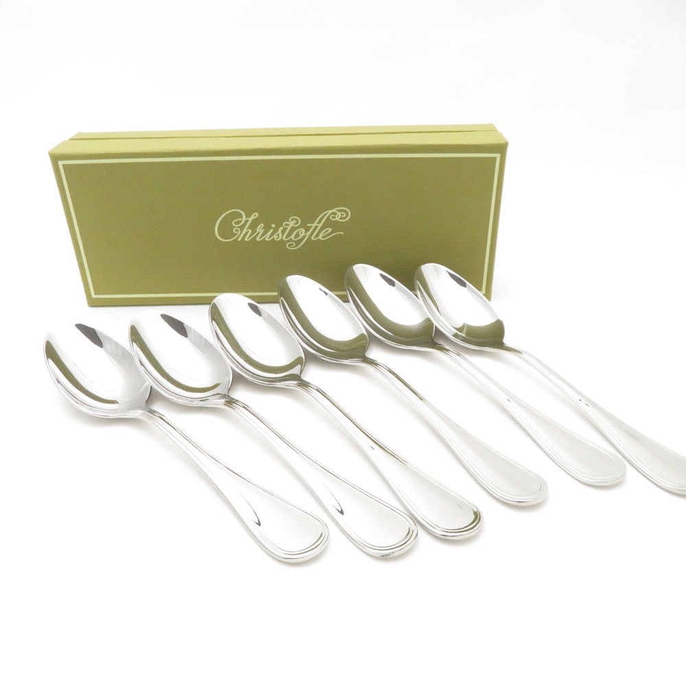 美品 Christofle クリストフル ALBI アルビ ステンレス デザートスプーン 6点 ステンレス カトラリーセット サラダ テーブルウェア SU13344B3 【中古】