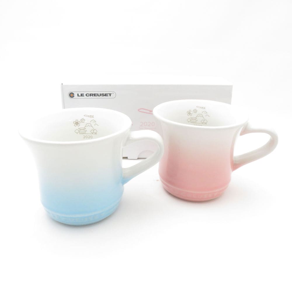 未使用 Le Creuset ルクルーゼ 2020年 JALオリジナル イヤーマグカップ 2点 ストーンウェア セット コップ 機内限定 ピンク/ブルー SC9509E2 【中古】