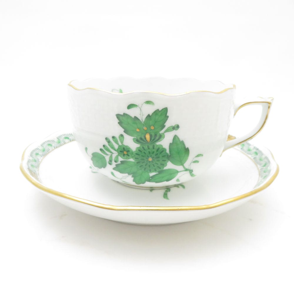 美品 Herend ヘレンド アポニーグリーン AV ティーカップ＆ソーサー SC9501E2 【中古】