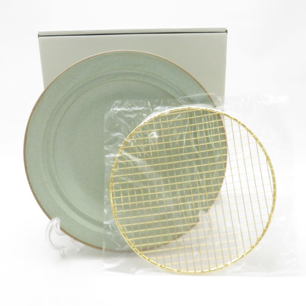 未使用 KIKIME キキメ amime 純金網 プレート Sサイズ グリーン×ゴールド 皿 美濃焼 燕三条 SU13361A3 【中古】