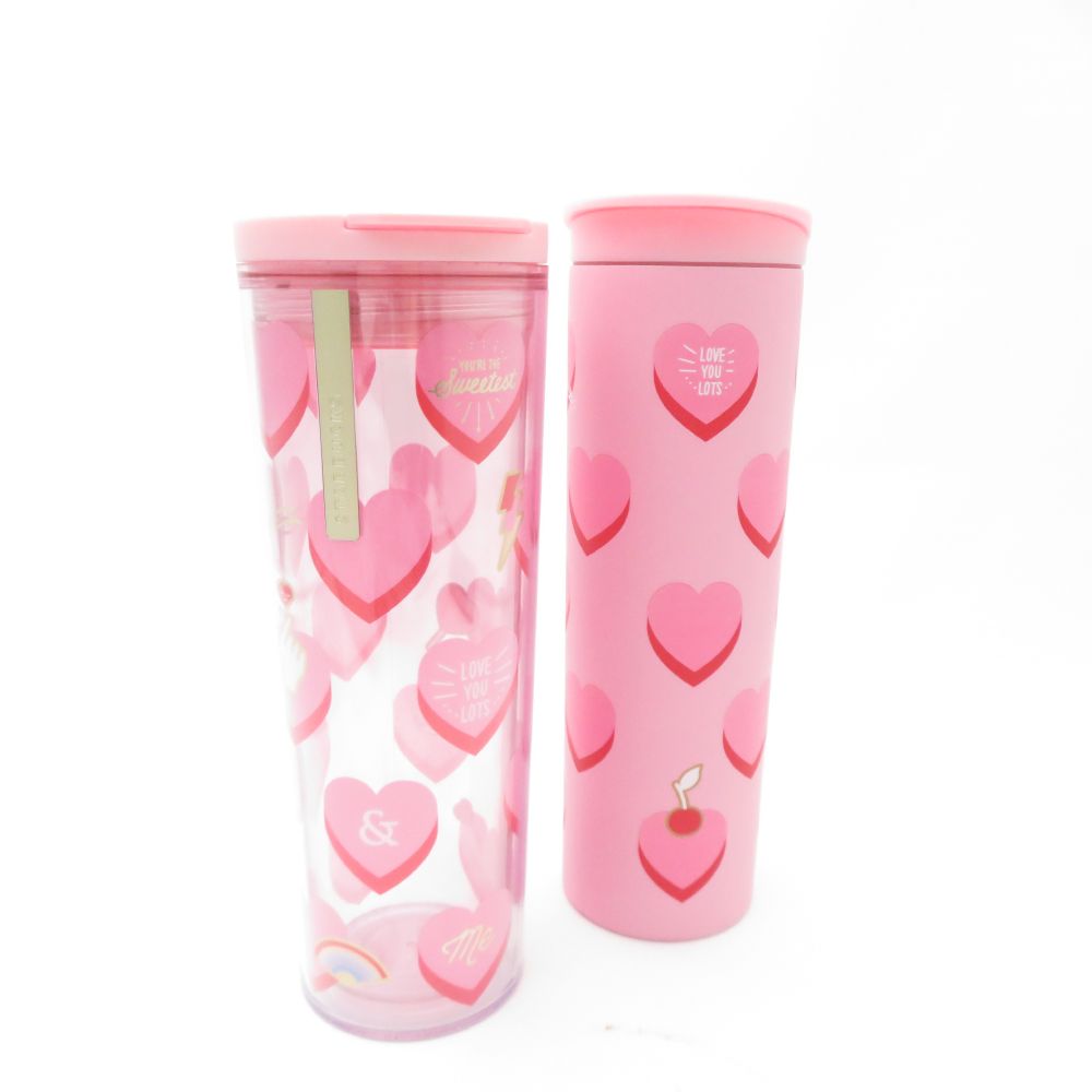 未使用 STARBUCKS スターバックス バレンタイン 2020 ステンレスボトル タンブラー 2点 セット 473ml スタバ 台湾限定 ハート SC9546F1 【中古】
