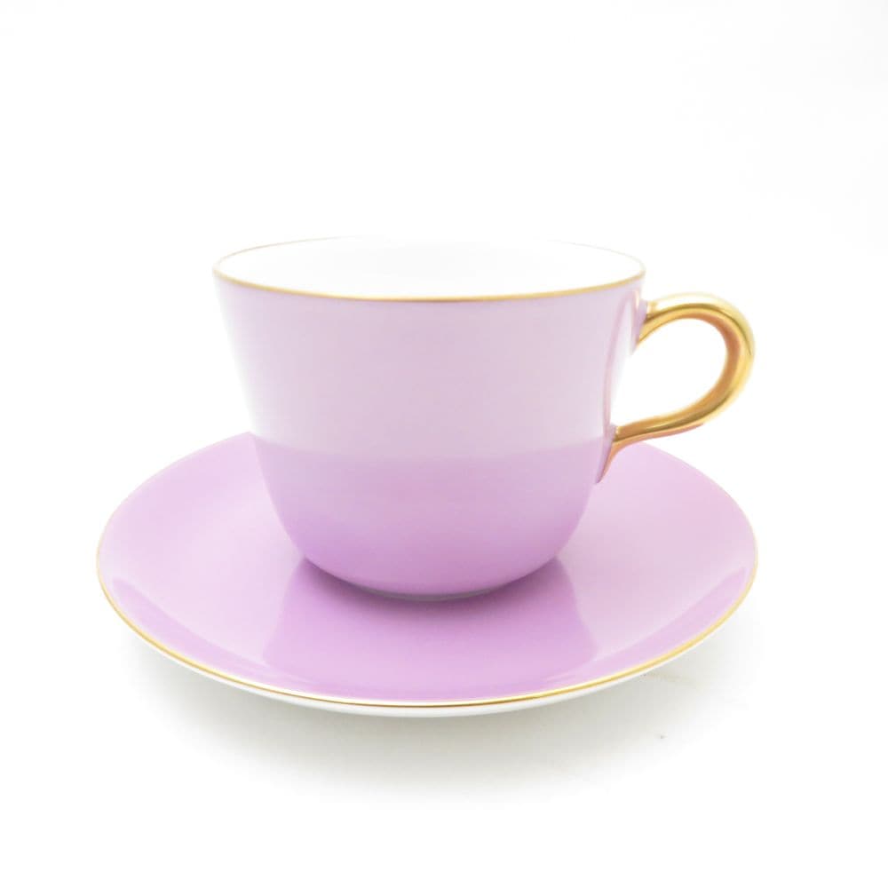 美品 OKURA 大倉陶園 色蒔き ライラック モーニングカップ＆ソーサー SC9487X2 【中古】