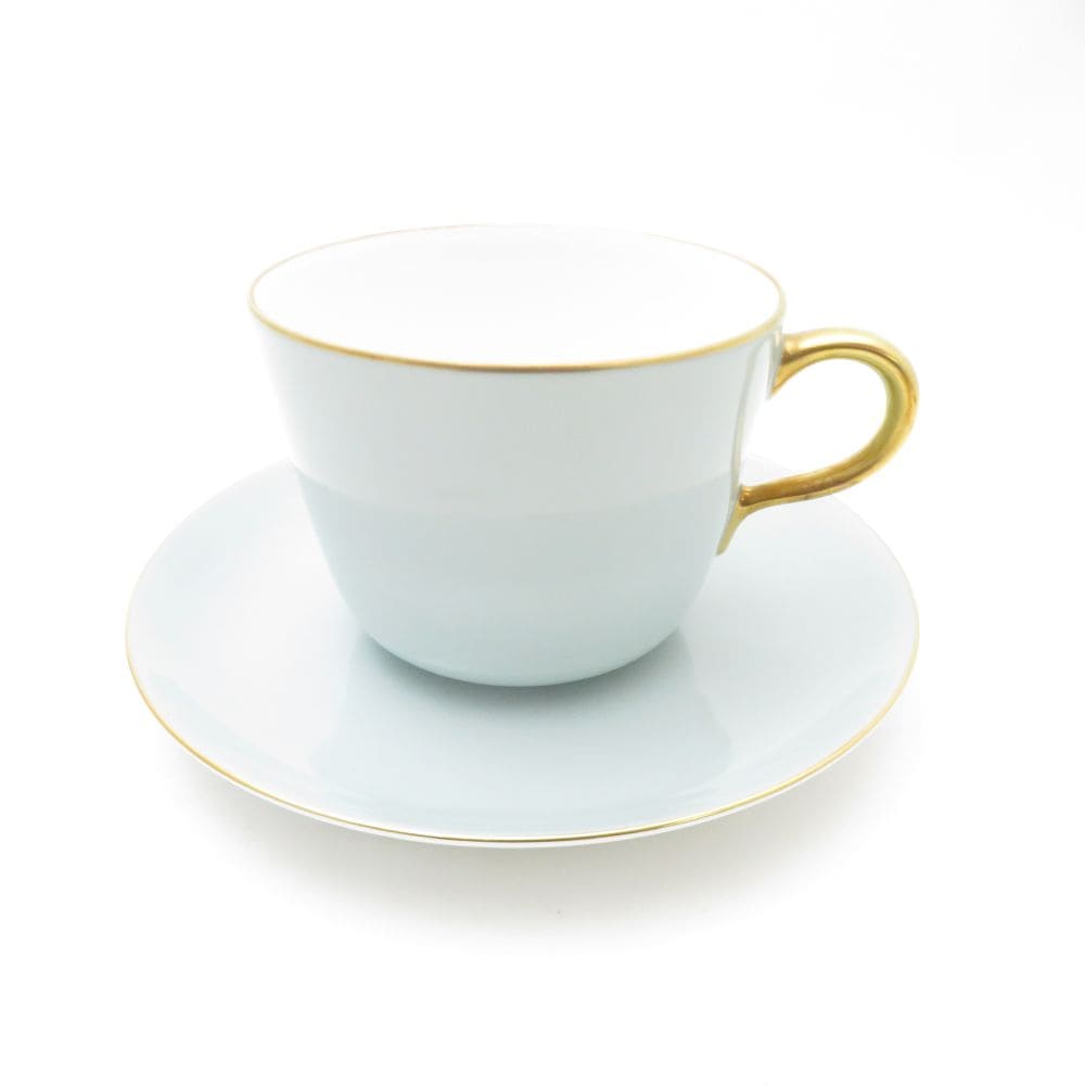 美品 OKURA 大倉陶園 色蒔き ブルーグレー モーニングカップ＆ソーサー SC9488X2 【中古】