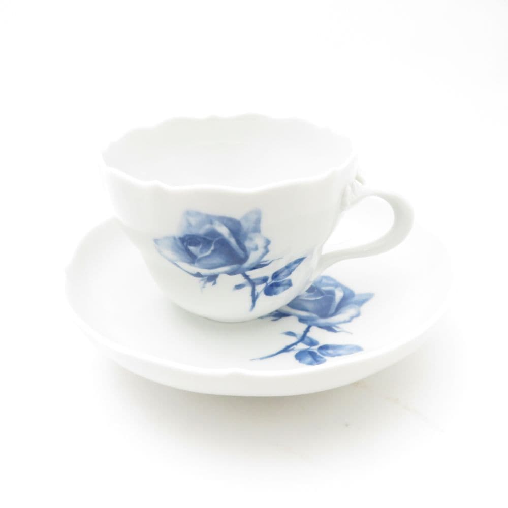 美品 MEISSEN マイセン 青いバラ コーヒーカップ＆ソーサー 薔薇 ローズ SC9489X2 【中古】