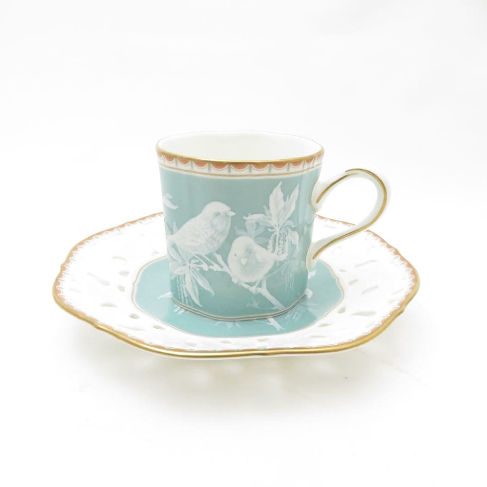 未使用 NARUMI ナルミ コーヒーカップ＆ソーサー 鳥 バード 廃盤 透かしメッシュ SC9491X2 【中古】