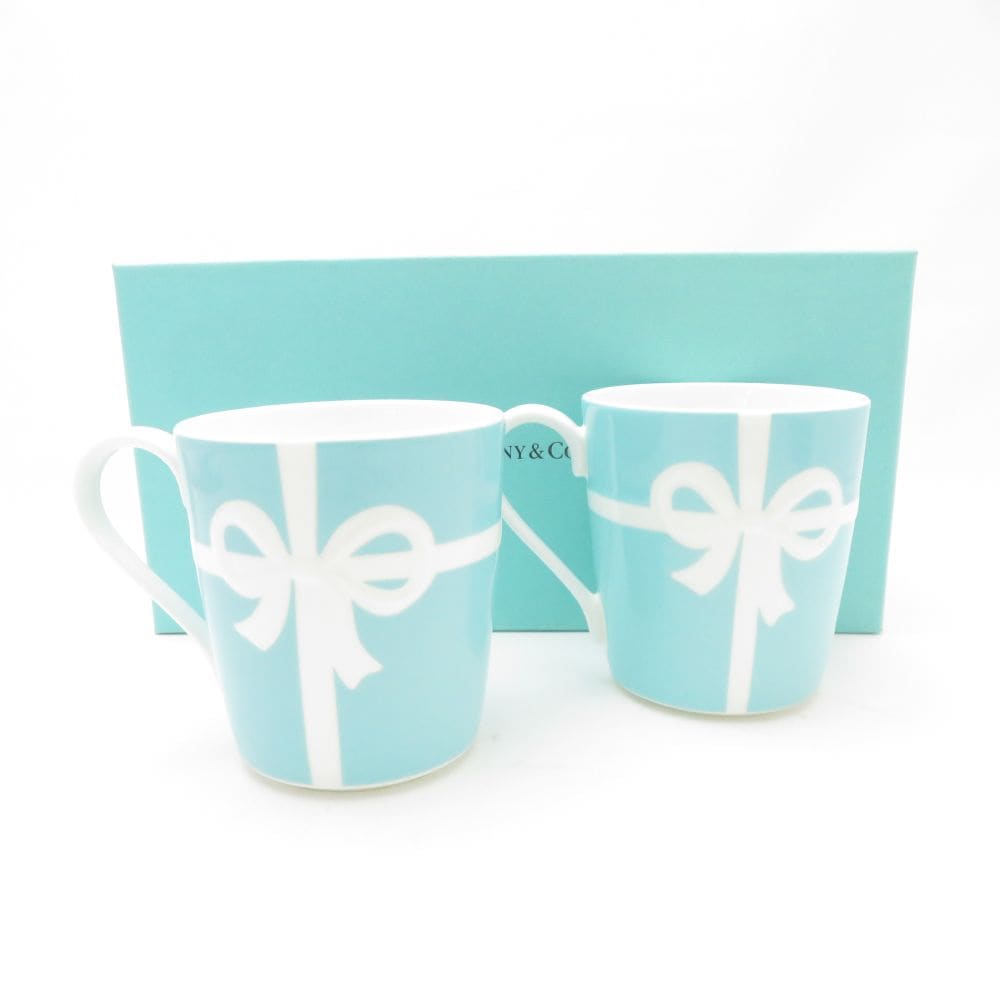 未使用 TIFFANY＆Co. ティファニー ブルーボックス マグカップ 2点 ペア リボン ティー コーヒー SU13345K1 【中古】