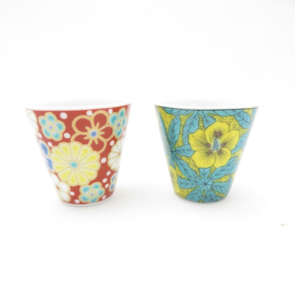 美品 九谷焼 青郊窯 ぐい呑み 2点 ペア お猪口 SY13450K1 【中古】